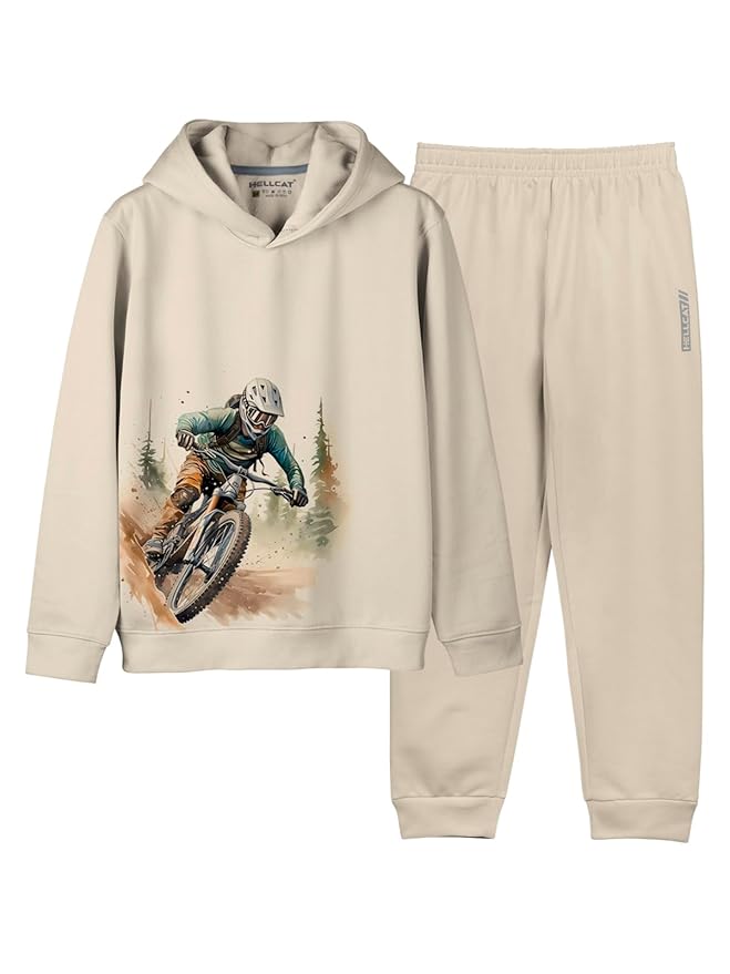 HELLCAT Printed Cotton Blend Hoodie T-shirt and Jogger Trackpant Clothing Set for Boys.