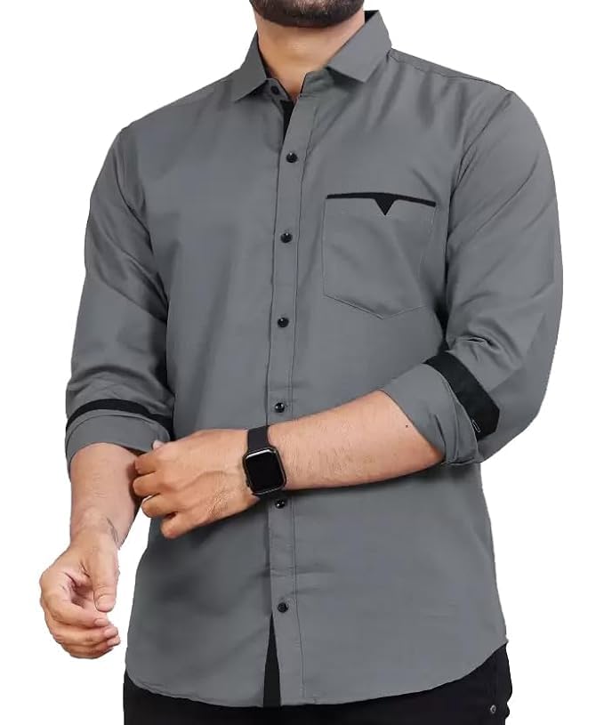 CB-COLEBROOK Men’s Regular Fit Solid Soft Touch Cotton Casual Shirt with Pocket Design with Spread Collar & Full Sleeves