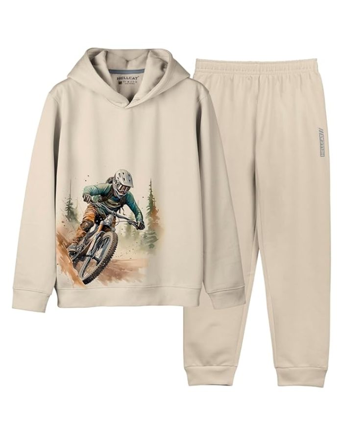HELLCAT Printed Cotton Blend Hoodie T-shirt and Jogger Trackpant Clothing Set for Boys.